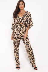 Leopard Print Kimono Sleeve Jumpsuit - Pilar-Jumpsuits