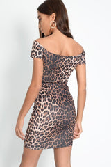 Leopard Print Knot Front Bodycon Midi Dress - Virda-Dresses