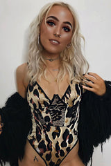 Leopard Print Lace Panelled Bodysuit - Lenya-Bodysuits