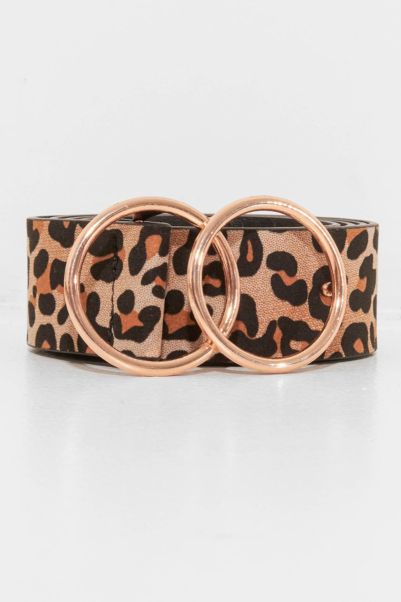 Leopard Print PU Double Circle Buckle Belt - Tansy-Belts