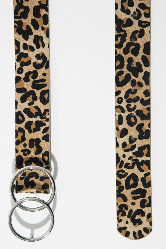 Leopard Print Patent Double Circle Buckle Belt - Tansy