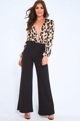 Leopard Print Plunge Long Sleeved Bodysuit - Aamori-Bodysuits