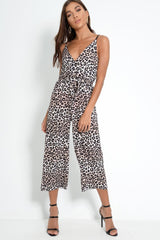 Leopard Print Plunge Wrap Culotte Jumpsuit - Talani-Jumpsuits