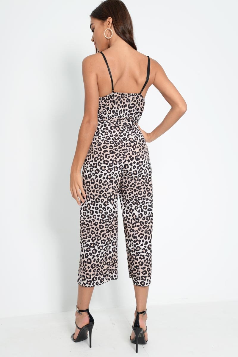 Leopard Print Plunge Wrap Culotte Jumpsuit - Talani-Jumpsuits