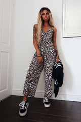 Leopard Print Plunge Wrap Culotte Jumpsuit - Talani-Jumpsuits
