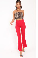 Leopard Print Shirred Frill Bandeau Crop Top - Camren-Crop Tops