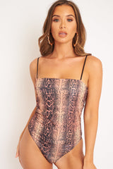 Leopard Print Square Neck Slinky Bodysuit - Sadie-Bodysuits