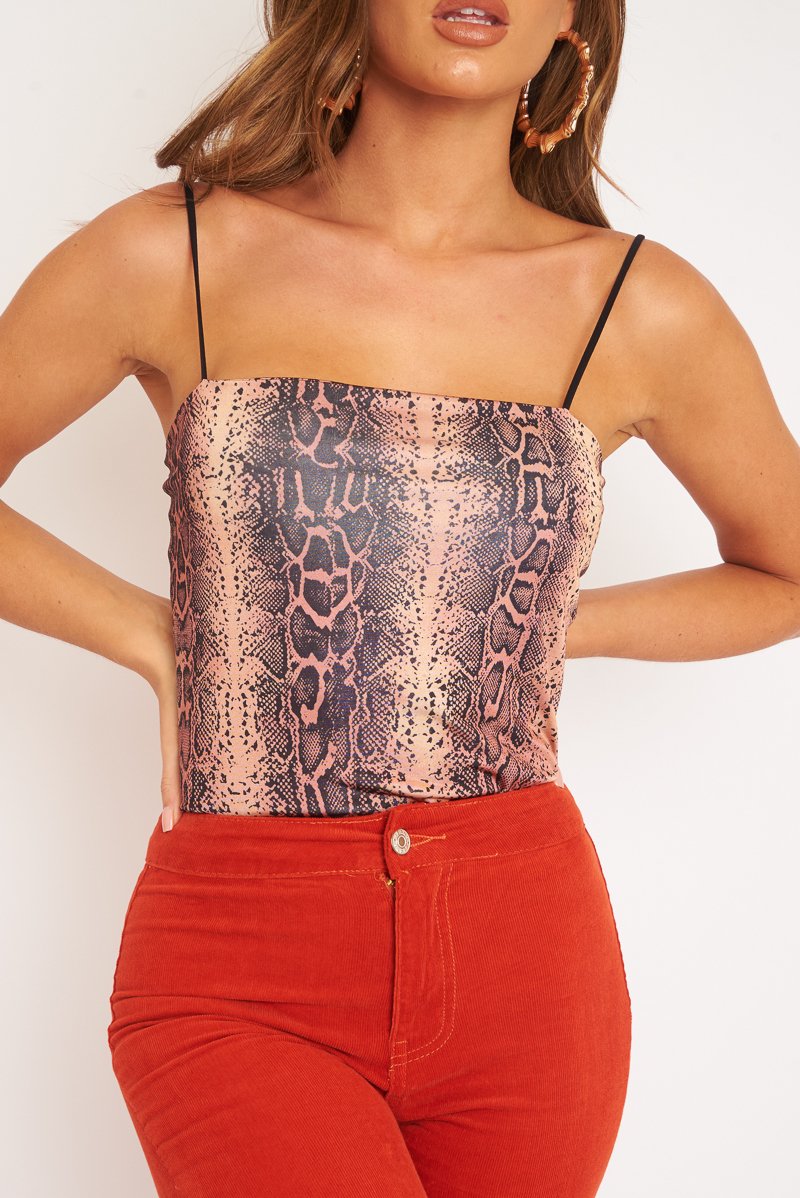 Leopard Print Square Neck Slinky Bodysuit - Sadie-Bodysuits