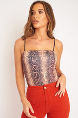 Leopard Print Square Neck Slinky Bodysuit - Sadie-Bodysuits