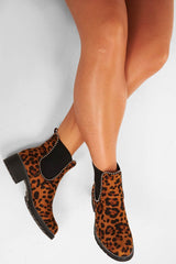 Leopard Print Stud Trim Chelsea Boots - Tensley-Boots