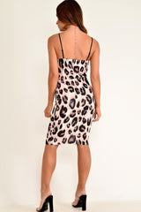 Leopard Print V Plunge Midi Dress - Dzire-Dresses