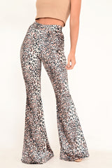 Leopard Print Velvet High Waisted Flared Trousers - Kamryn-Trousers