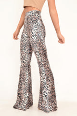 Leopard Print Velvet High Waisted Flared Trousers - Kamryn-Trousers