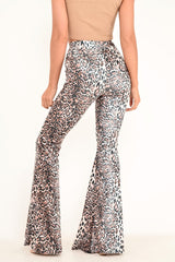 Leopard Print Velvet High Waisted Flared Trousers - Kamryn-Trousers