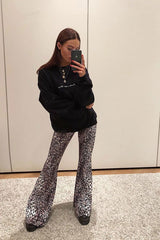 Leopard Print Velvet High Waisted Flared Trousers - Kamryn-Trousers