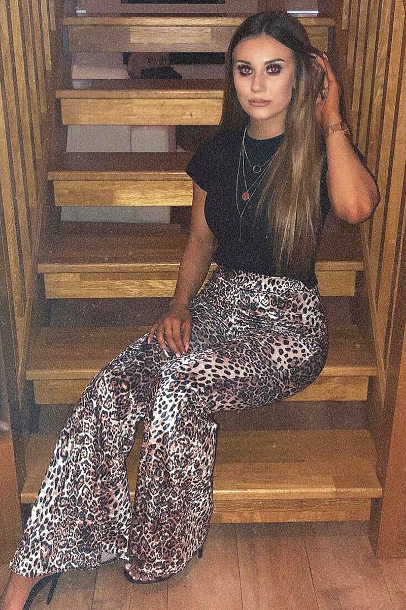 Leopard Print Velvet High Waisted Flared Trousers - Kamryn-Trousers