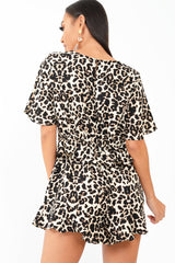 Leopard Print Wrap Front Frill Playsuit - Aadvi-Playsuits
