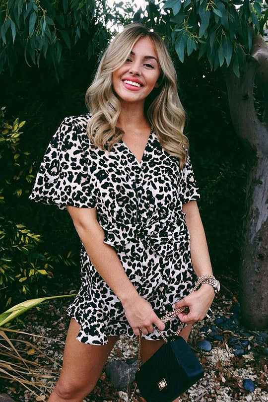 Leopard Print Wrap Front Frill Playsuit - Aadvi