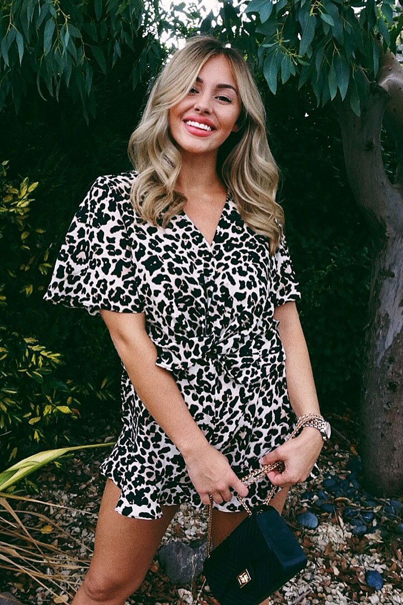 Leopard Print Wrap Front Frill Playsuit - Aadvi-Playsuits