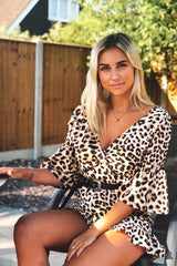Leopard Print Wrap Front Playsuit - Jamina-Playsuits