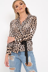 Leopard Print Wrap Over Ribbon Tie Top - Reginae-Tops