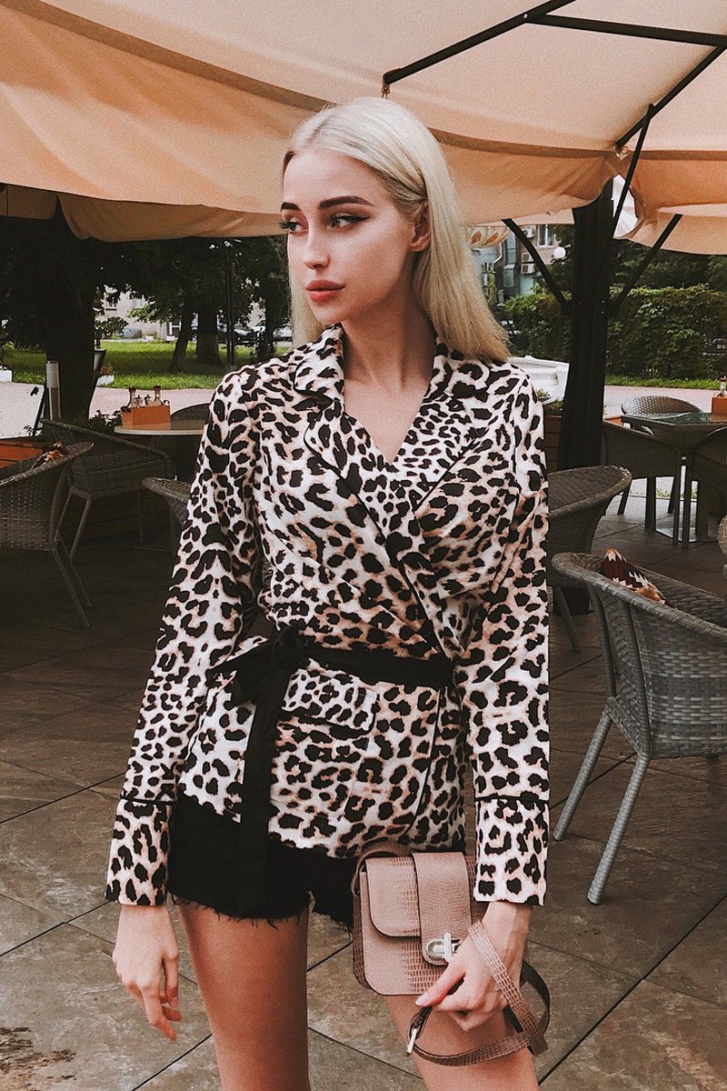 Leopard Print Wrap Over Ribbon Tie Top - Reginae-Tops