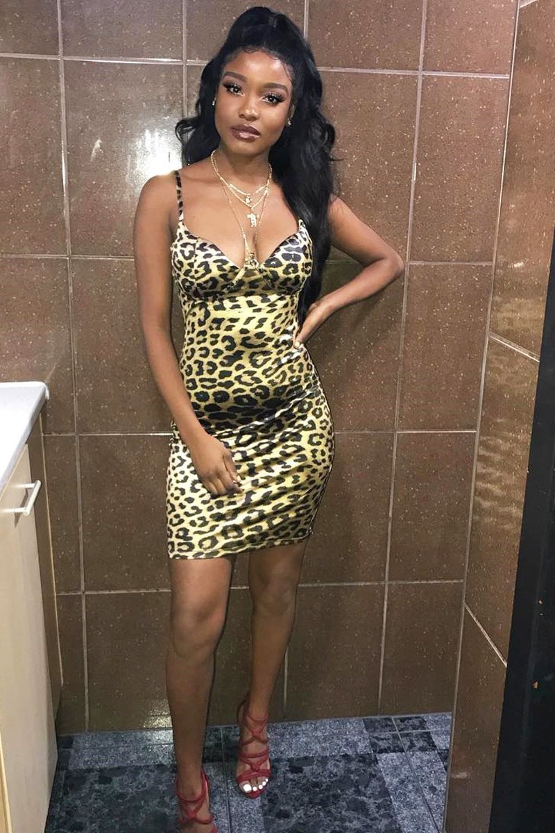Leopard Satin Bustier Bodycon Mini Dress - Janiya-Dresses