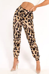 Leopard Satin Drawstring Cuff Joggers - Kaelie-Trousers