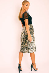 Leopard Satin High Waist Floaty Midi Skirt - Dasha-Skirts