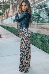 Leopard Satin High Waist Wide Leg Trousers - Juliana-Trousers
