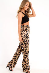 Leopard Satin High Waist Wide Leg Trousers - Juliana-Trousers