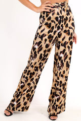Leopard Satin High Waist Wide Leg Trousers - Juliana-Trousers
