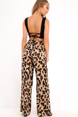 Leopard Satin High Waist Wide Leg Trousers - Juliana-Trousers