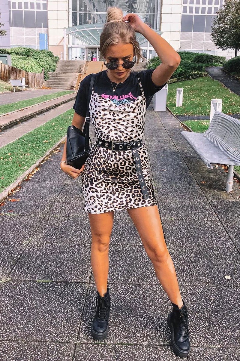 Leopard Satin Ruched Side Slip Bodycon Dress - Davie-Dresses
