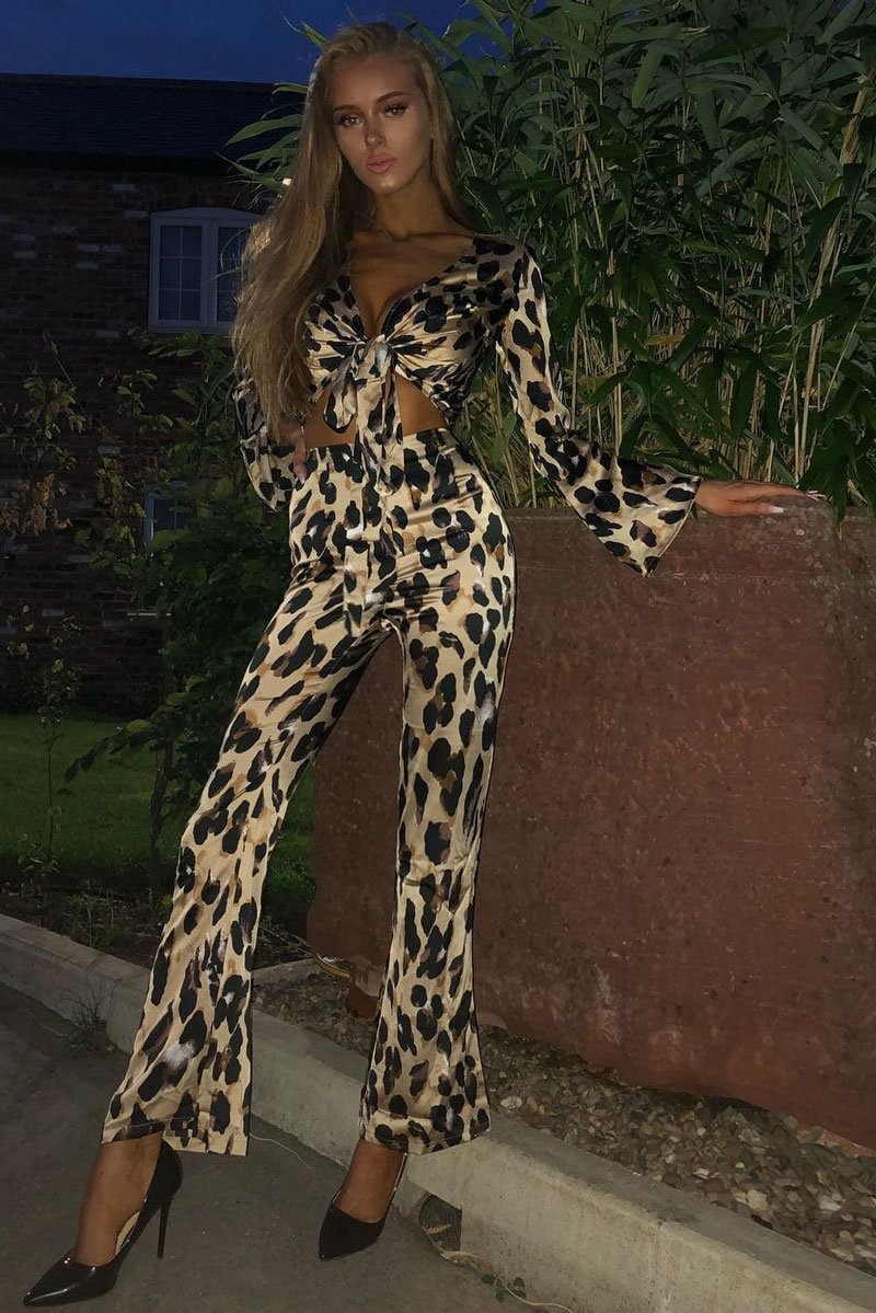 Leopard Satin Trousers And Shirt Co-ord - Maera-Co-ords