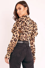 Leopard Sheer Ruffle Shoulder Shirt - Jacky-Shirts