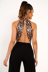 Leopard Slinky Halterneck Wrap Top - Giovanna-Crop Tops