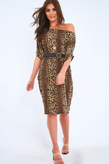 Leopard Slinky Midi T-Shirt Dress - Cambriella-Dresses