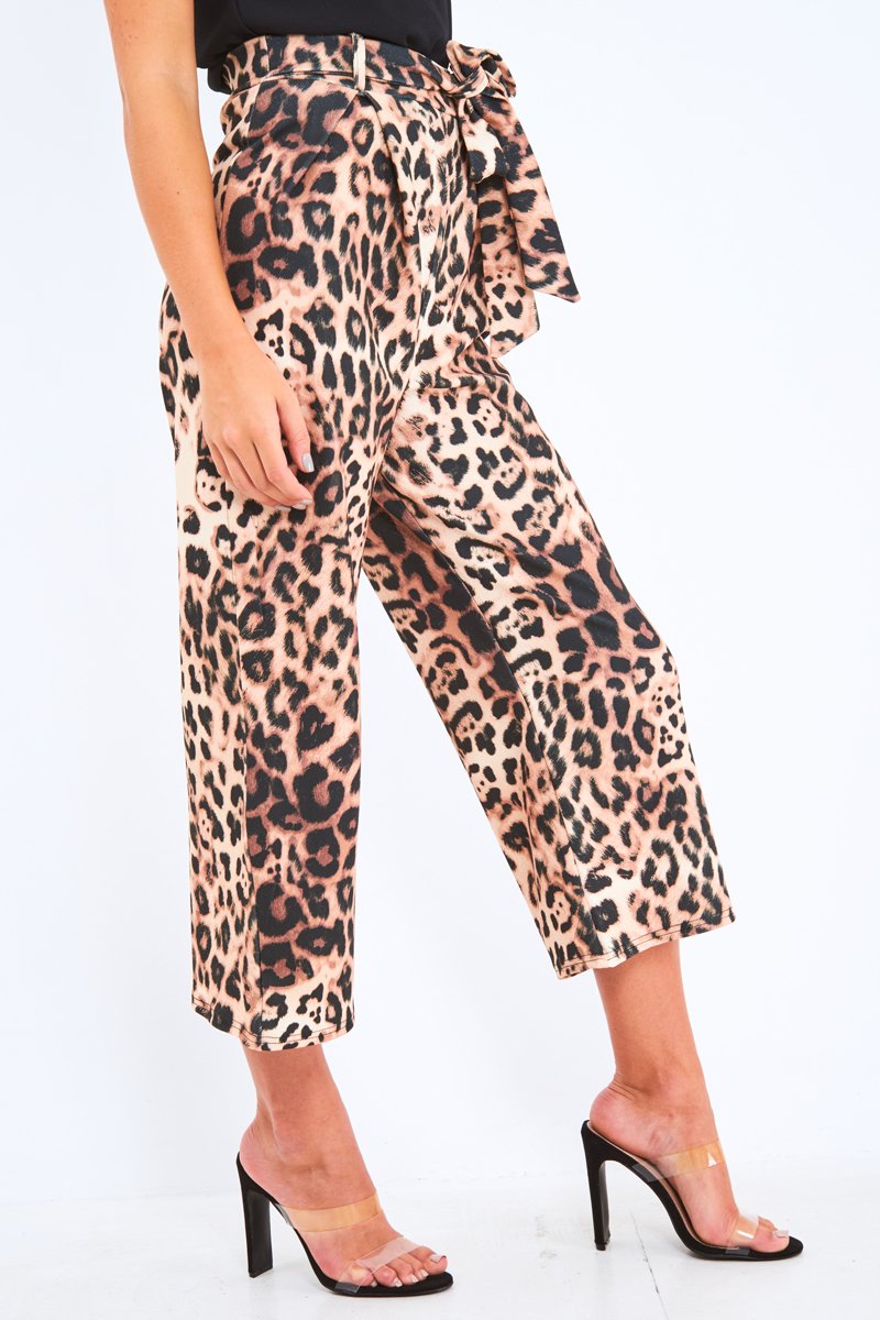 Leopard Tie Waist Culotte Trousers - Meika-Trousers