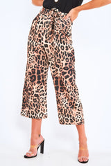 Leopard Tie Waist Culotte Trousers - Meika-Trousers