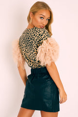 Leopard Tulle Sleeve T-shirt - Camella-T-shirt