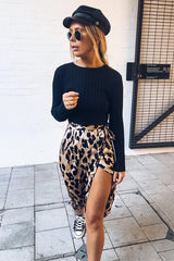 Leopard Wrap Tie Side Satin Midi Skirt - Mailah-Skirts