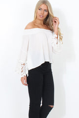 Lexie White Off The Shoulder Crop Top-Tops