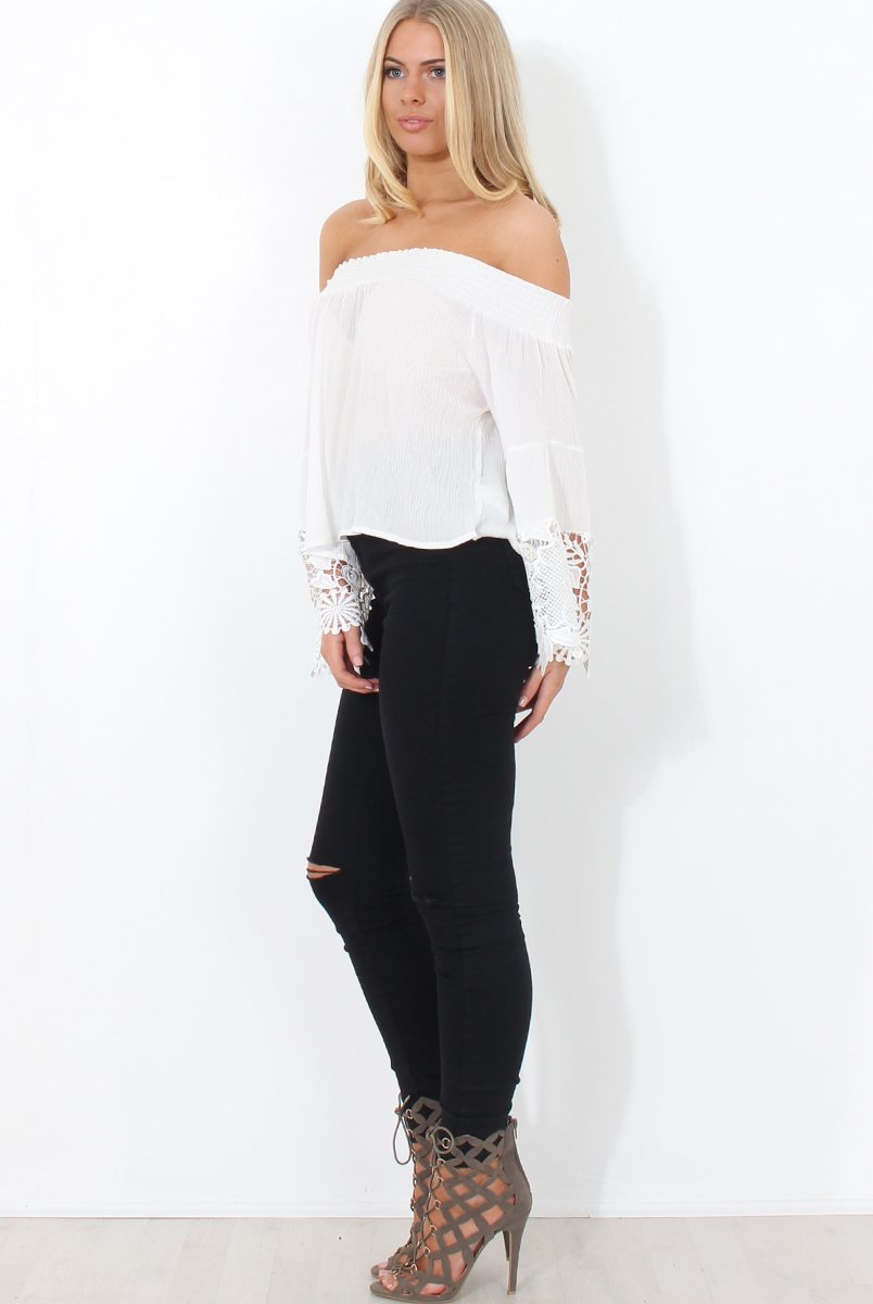 Lexie White Off The Shoulder Crop Top-Tops