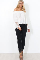Lexie White Off The Shoulder Crop Top-Tops