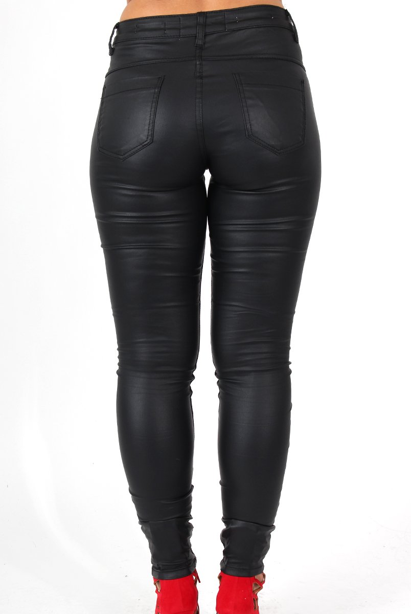 Lexis Black PU High Waisted Jeans-Jeans