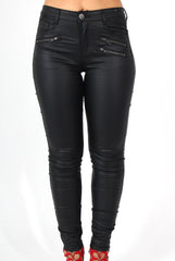 Lexis Black PU High Waisted Jeans-Jeans