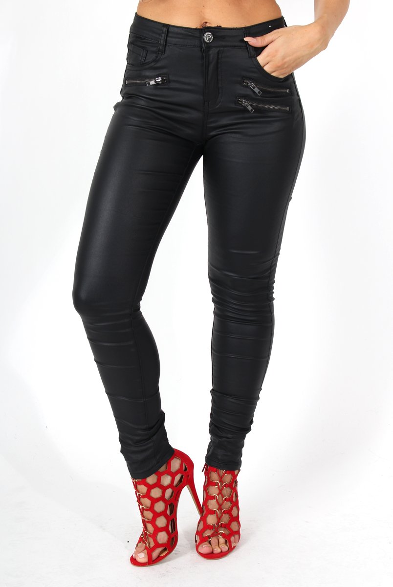 Lexis Black PU High Waisted Jeans-Jeans