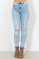 Light Acid Ripped Knee Skinny Jeans - Rea-Jeans