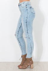 Light Acid Ripped Knee Skinny Jeans - Rea-Jeans